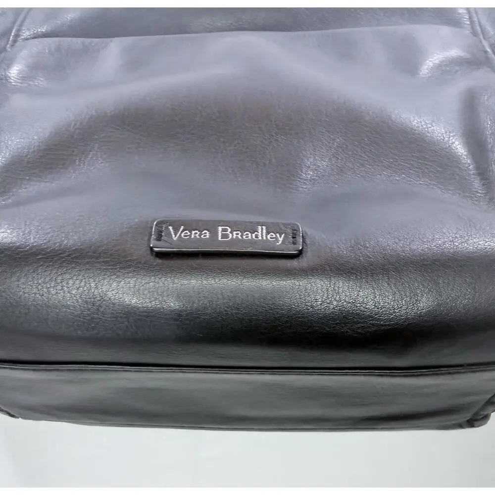 Vera Bradley Black Shoulder Bag Zip Top Quilted Stitching Lined Pockets